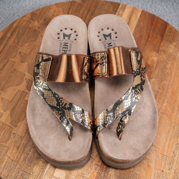 Mephisto Womens Bronze Gold Metallic Toe Thong Leather Sandals Sz 38 /US 8 - Picture 2 of 8